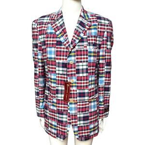 NEW Etienne Aigner Men's Sport Coat Size L Madras Plaid Patchwork Blazer